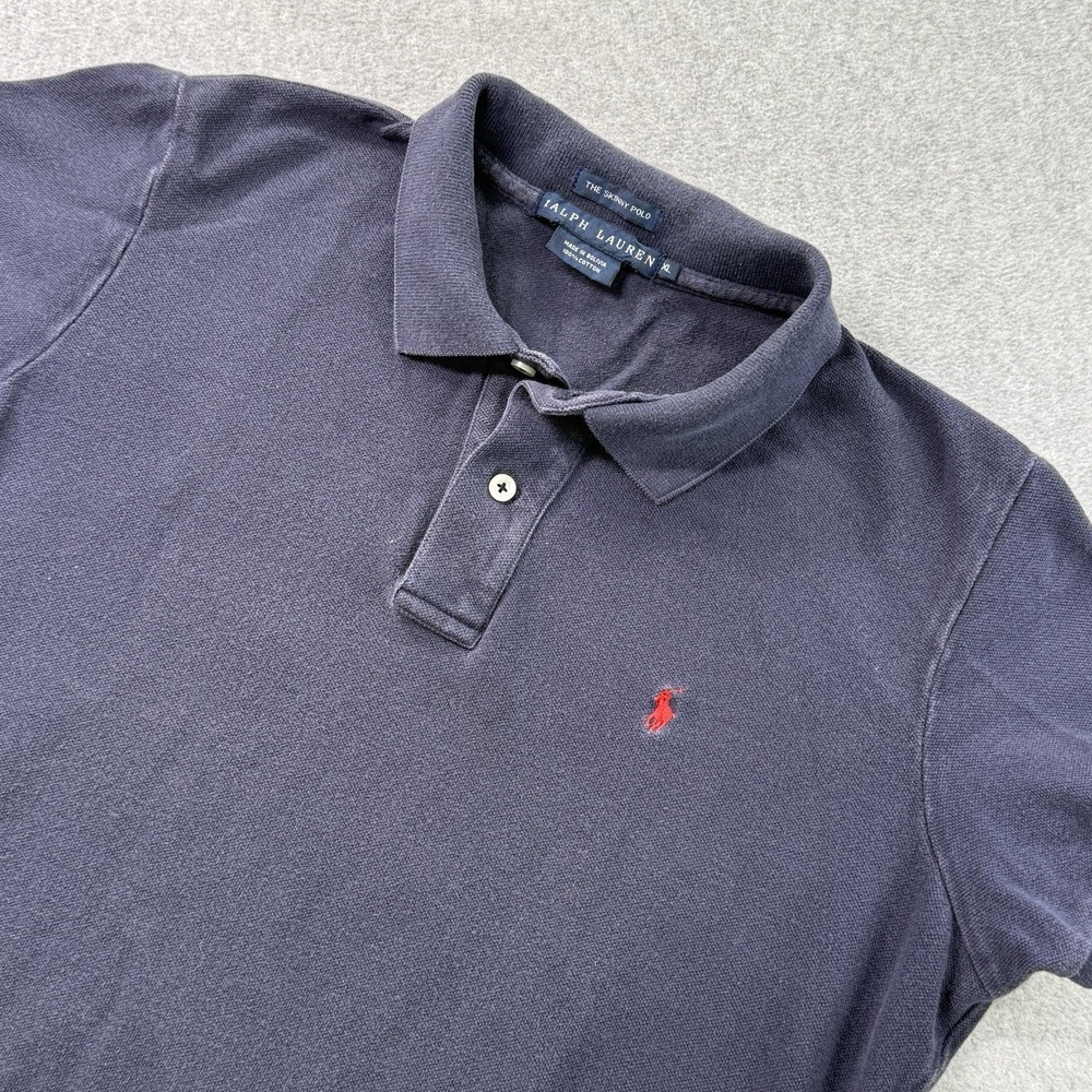 Ralph Lauren The Skinny Polo Shirt Women's XL Navy Blue Red Pony 100% Cotton Y2K